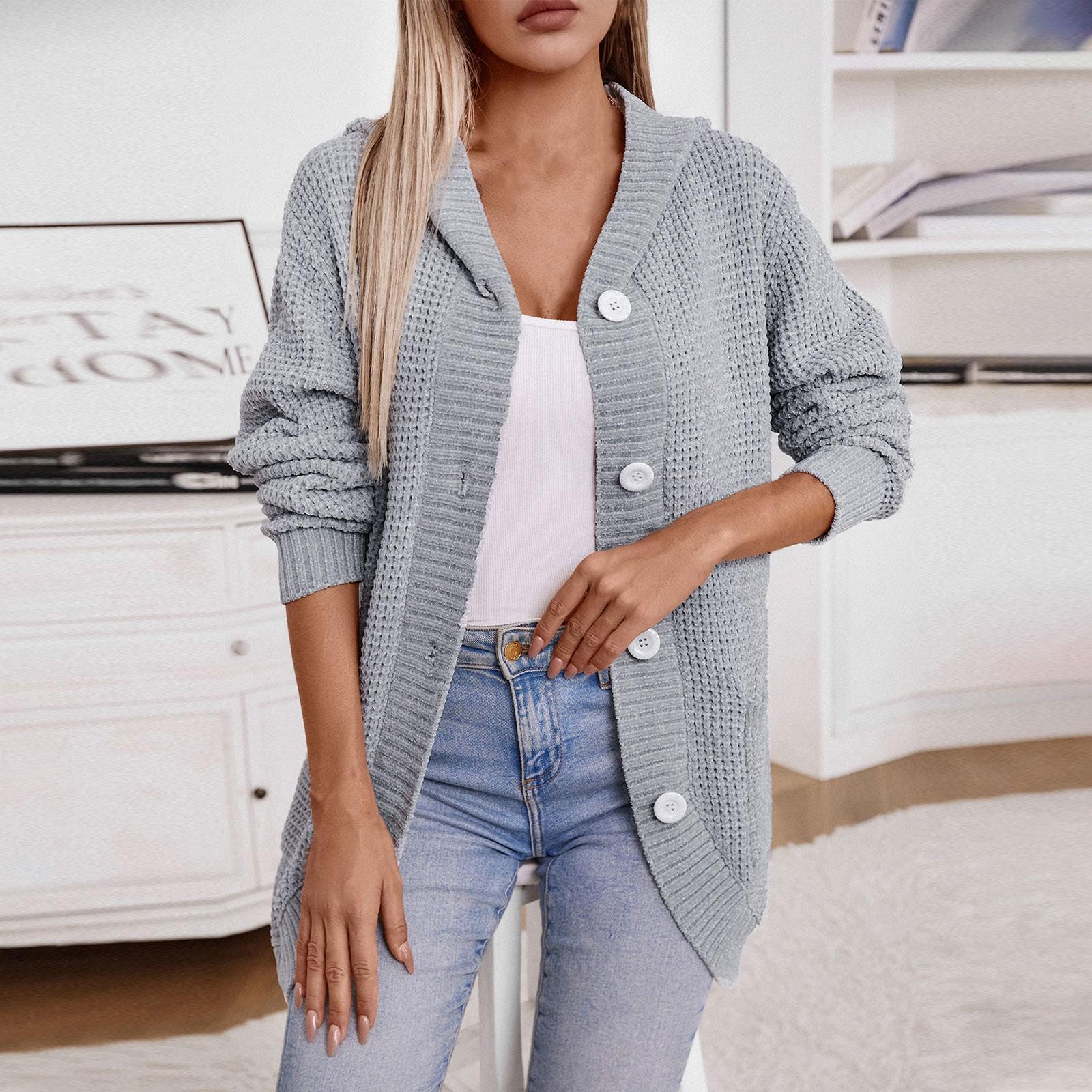 

Длинный осенне-зимний женский вязаный кардиган с капюшоном, пальто в стиле ретро, свободный свитер на пуговицах XL