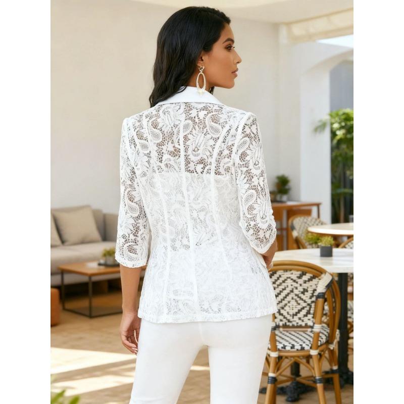 Neue Sexy Spitze Durchbrochene Dreiviertelarm Freizeitjacke für Damen