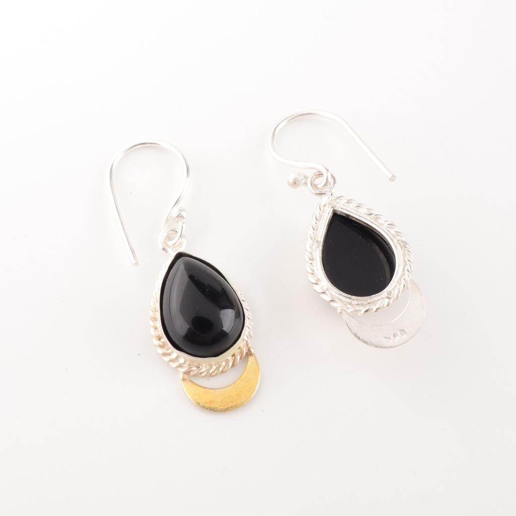 Black Tourmaline Gemstone 925 Sterling Silver Handcrafted Jewelry Earrings 1.5" EE-162-23