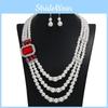 Bridal Wedding Necklace With Multi Layer Pearl And Rhinestone Alloy Geometric Design For Elegant Brides