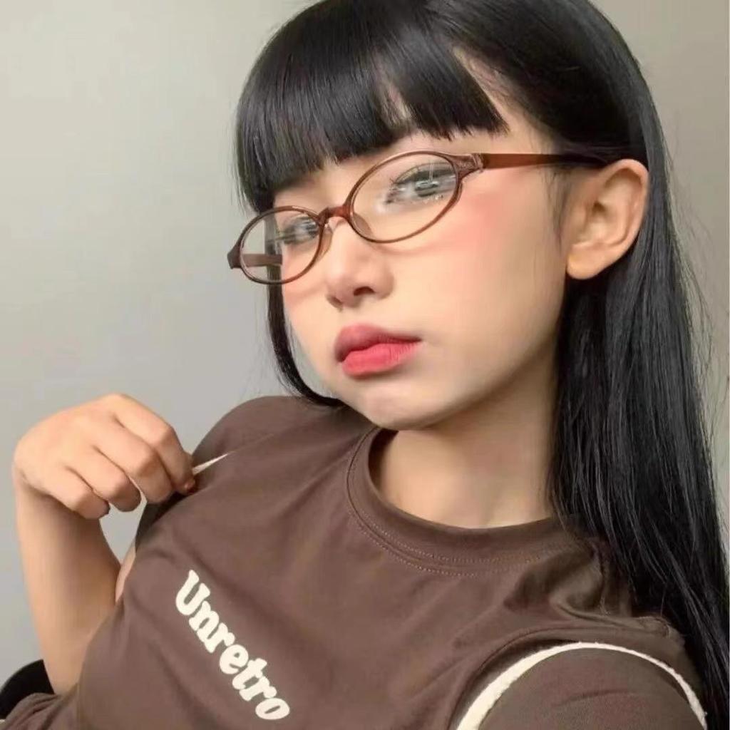 Retro Transparent Red Small Frame Oval Glasses Frame Plain Flat Mirror Concave Shape Female Y2K Myopia Glasses Small Face