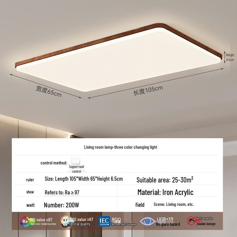 Walnut Wood Grain Ceiling Light: Full Spectrum Eye Protection Chandelier for Living Room, Bedroom, and Dining Room