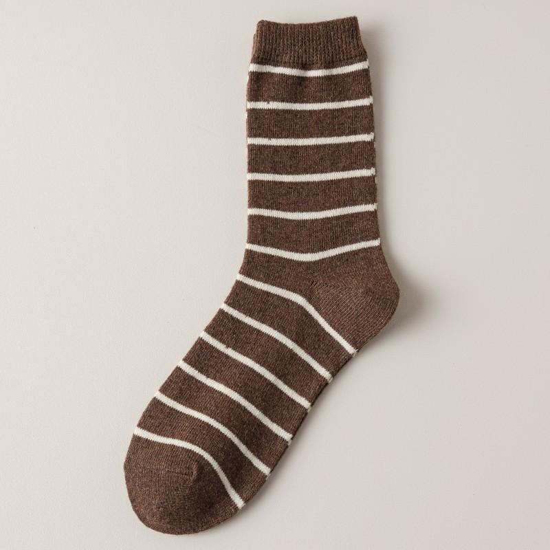 Striped Wool Socks Mid-Leg Socks Gray Tie Trendy Simple Warm Contrast Color Pile Stockings