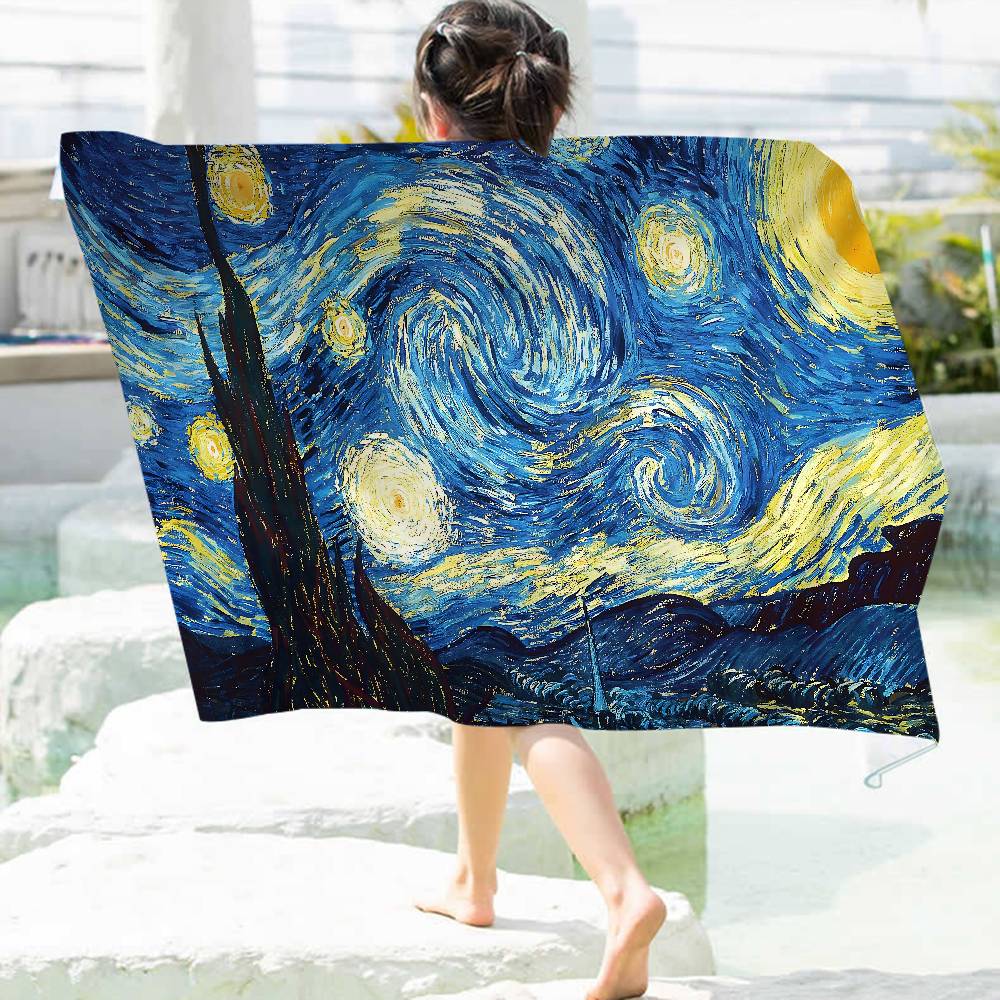 Starry Night Van Gogh Art Anime Beach Swimming Towel Soft Absorbent Washcloth Children's Gifts For Kids Travel Camping Gym