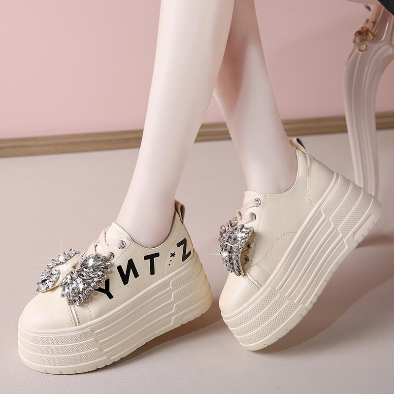 Fashion 8CM Ankle Boots Spring Women Fashion Bling Butterfly-knot Chunky Sneaker Vulcanize Autumn Motorcycle Platform Wedge Flats Shoes