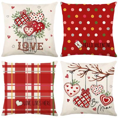 Pillow Cover Valentine's Day Living Room Sofa Cushion Cover Linen Printed Check Home Decor Pillow Cover