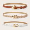Simple Solid Color Gold Buckle Decoration Women Casual Belt For Autumn Outfit Enhancement