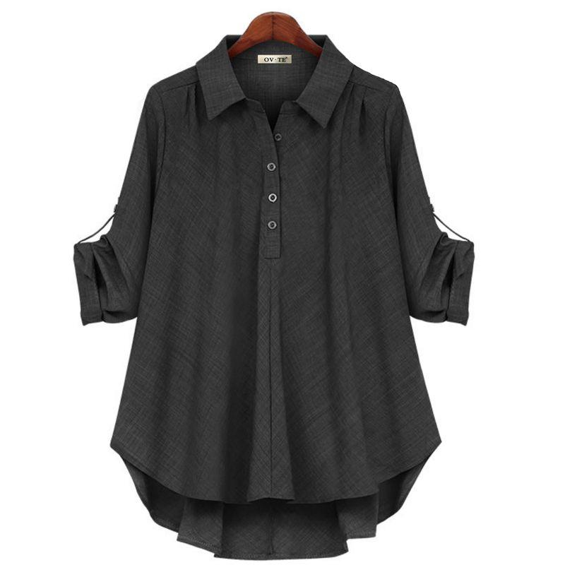

Fashion Style Women s Spring, Autumn and Winter New Two-Tone Fabric Shirt Plus Size Loose Slim Looking Mid Length Long Length Easiest for Match Tops Black XL