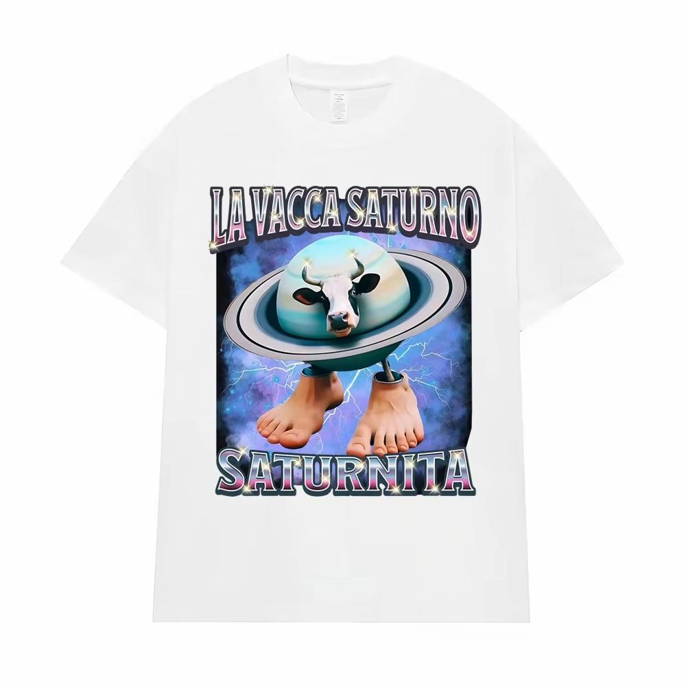 

La Vacca Saturno Saturnita Забавная корова мем футболки для мужчин женщин Харадзюку хип-хоп юмор футболка летние топы европейский размер свободная футболка 4XL