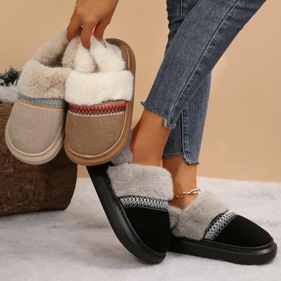 Fashion Women Slippers 2024 New Winter Trend Concise Indoor Warm Non-slip Plush Slippers Women Closed-toe Slides Women Home Cotton Shoes