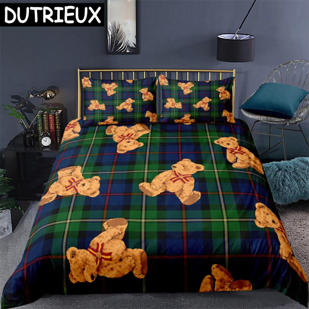 Teddy Bear Pattern Bedding Set Simple Bedspread Pillowcase Cartoon Home Textile Children Adult Bedroom Decoration