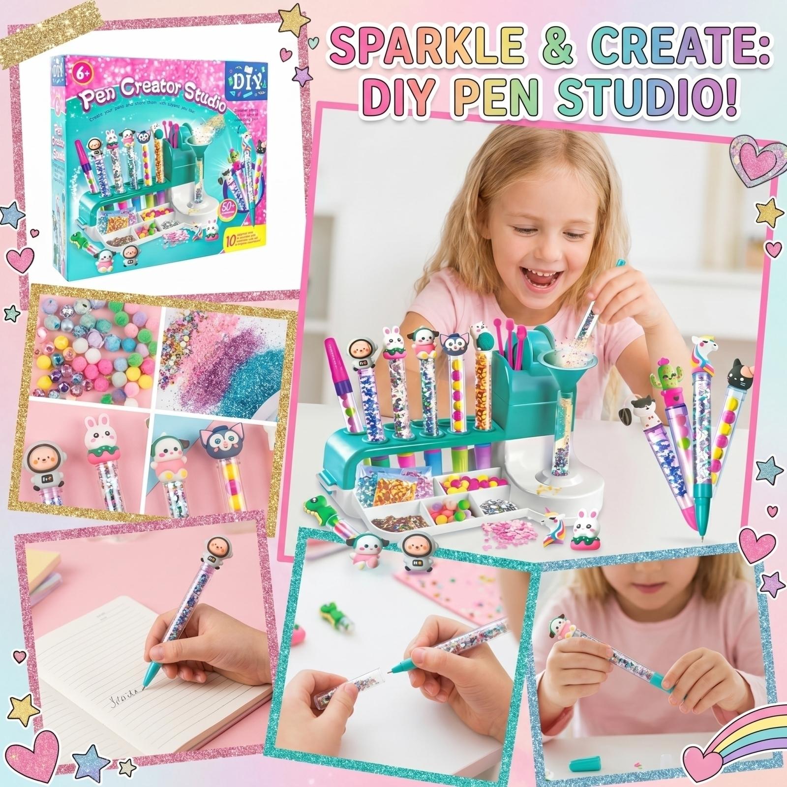 

Pen Creator Studio DIY Craft Kit for Kids Includes Materials for Customizing Pens with Decorative Accessories One Size