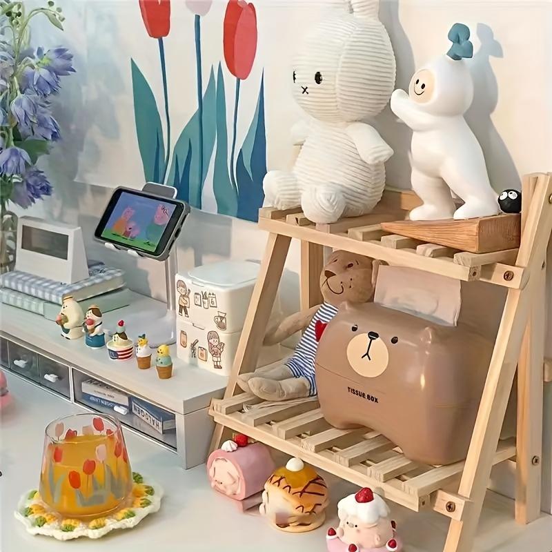 Softwood 2-Tier Desk Organizer Trapezoidal Display Stand for Dorm Home School Office and More Shelf Organizers and Storage