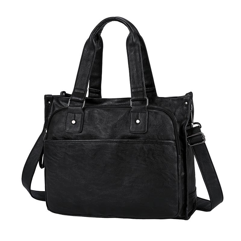 Men's Handbag Leather Horizontal Business Briefcase Computer Bag One Shoulder Oblique Span Large Capacity Commuting Bag