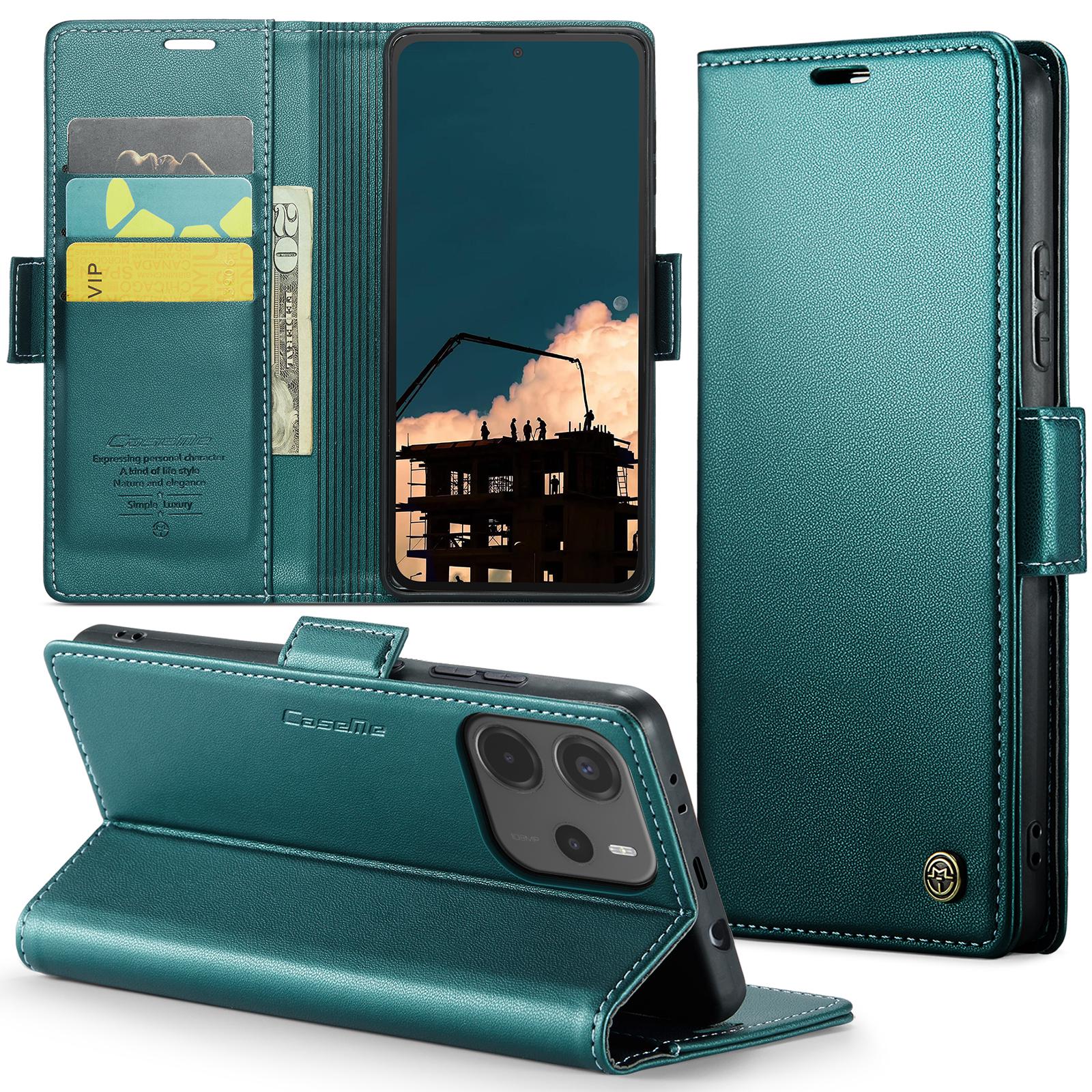 

Для Xiaomi Redmi Note 14 4G (163,25x76,55x8,16 мм) Чехол-книжка CASEME серии 023 с блокировкой RFID, кожаный кошелек-подставка, чехол для телефона Green