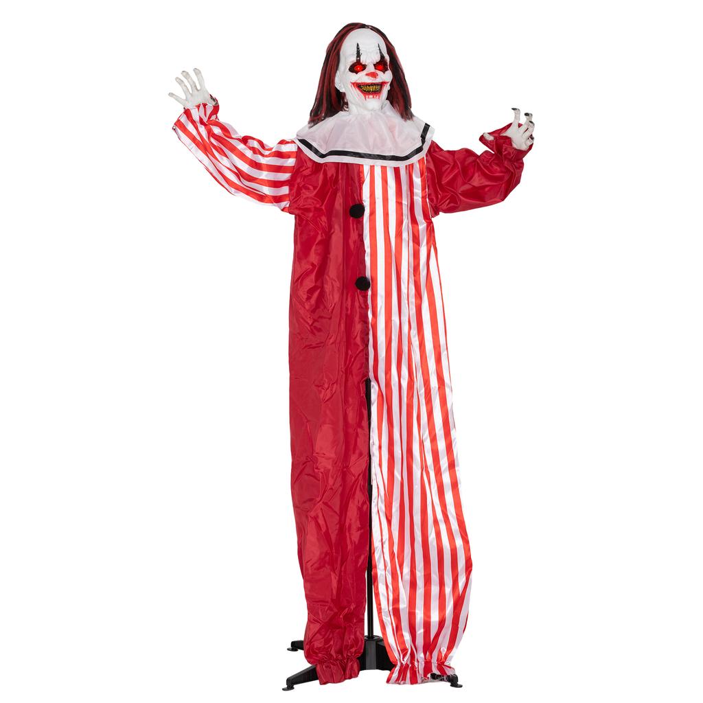 165 cm Life Size Halloween Animated Clown with Red Light Up Eyes, Sound Activated Moving Body, Scary Clown Halloween Decorations, Battery Operated
