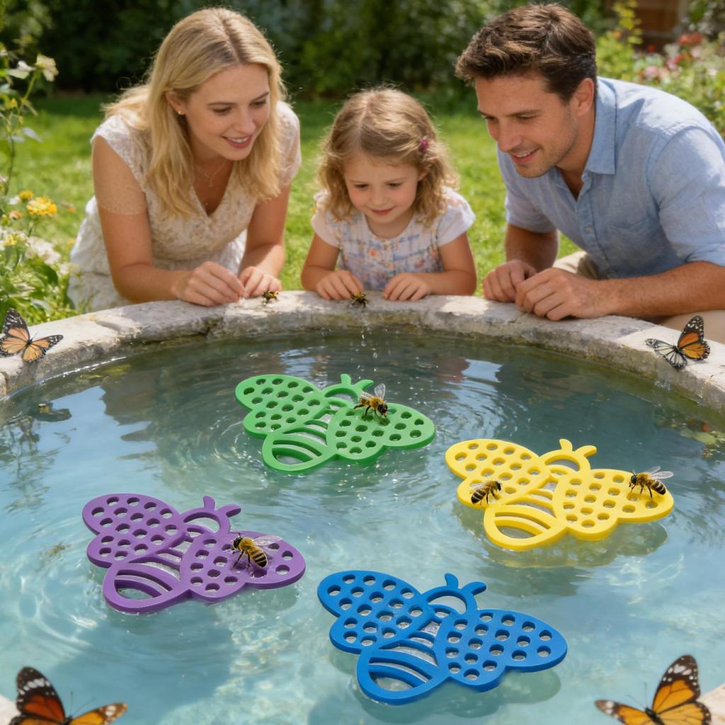 Schwimmende Bienen-Trinkstation 4 Stück Schaumstoff Dekorativ Lustig Garten Schmetterling Biene Tränke für Außen Veranda Höfe Terrassen