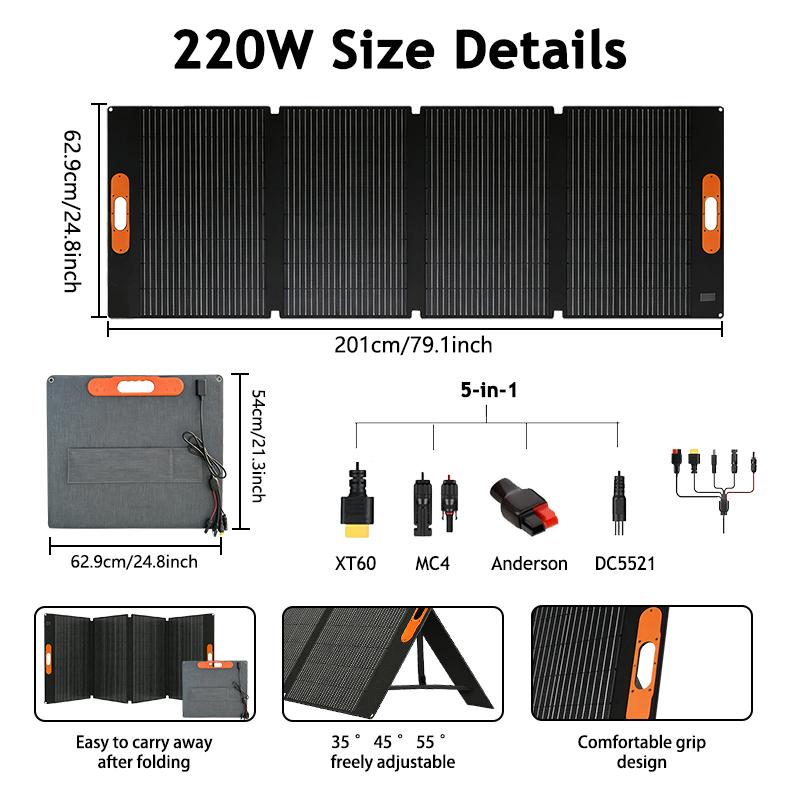 220W Portable Solar Panel 420W Foldable Solar Panel Kit Waterproof Power Backup Solar Charger for Power Station Camping Solar