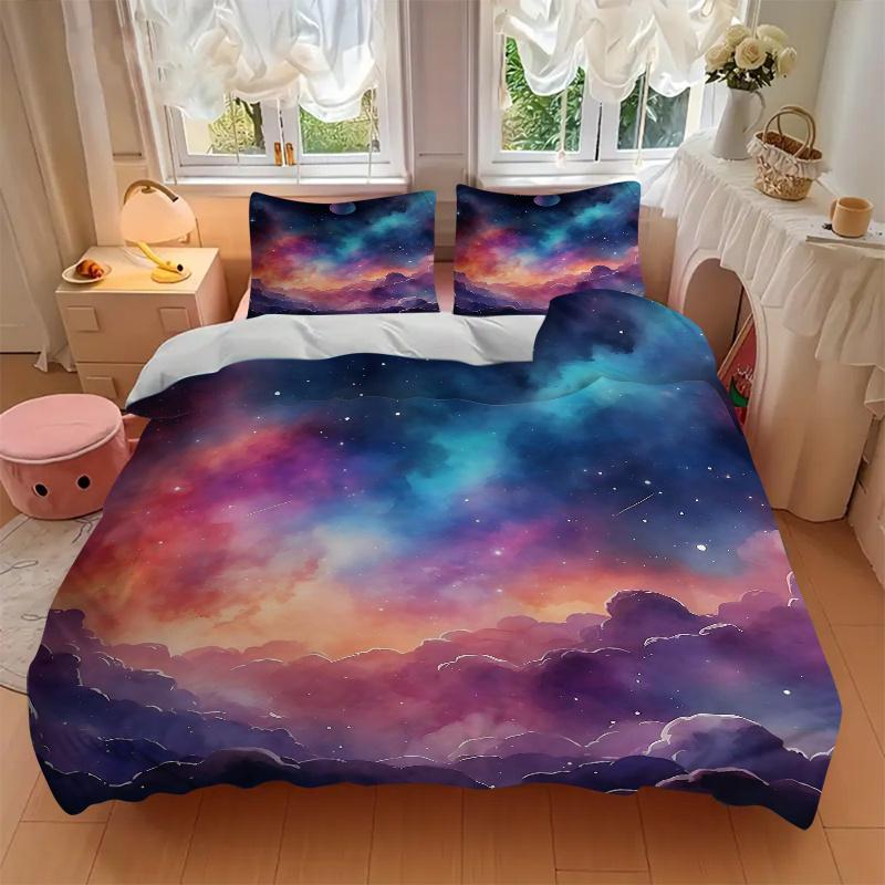 3pcs Starry Night Sky Quilt Cover Set, Soft and Cozy Bedroom