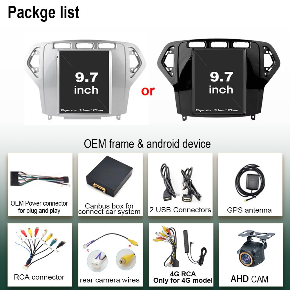 9.7 Inch Car Radio Android 14 For Ford Mondeo Mk4 Galaxy A/C 2007-2010 No 2 Din Stereo Head Unit Wireless Carplay GPS Navigation