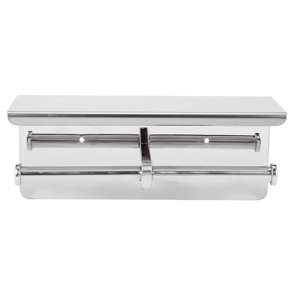 Double Toilet Paper Holder Stainless Steel Paper Rack Phone Storage Shelf Bathroom Use