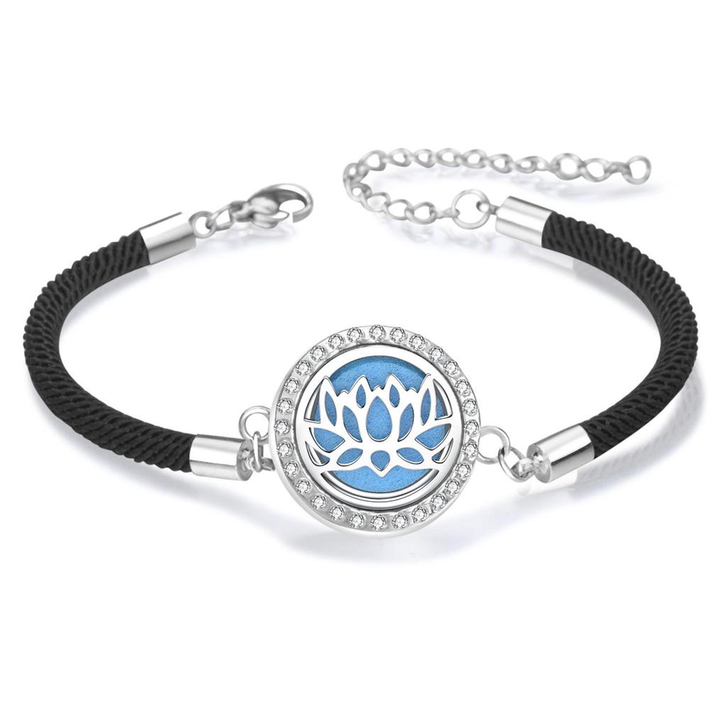 Diamond Inlaid Aroma Diffuser Bracelet: Adjustable Black Rope Wristband for Women