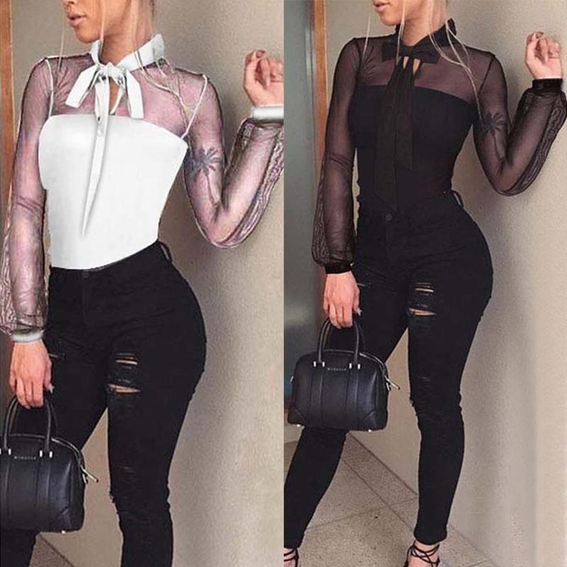 Women Sleeve Long Sexy Stretch Bodycon Bodysuit Tops Casual Leotard Plain Shirt
