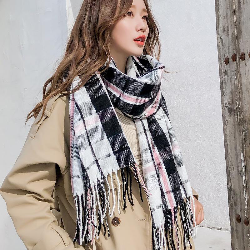 New Korean-Style Plaid Scarf: Warm, Thickened Autumn/Winter Shawl for Women & Students - Cute Internet Celebrity-Inspired Neck Warmer