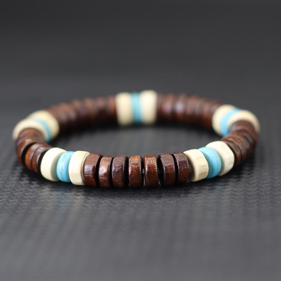 

Handmade Men Wooden Bracelet Blue Howlite Beaded Braslet Meditation Yoga Healing Braclet Leisure Accessories Pulseria Hombre коричневий