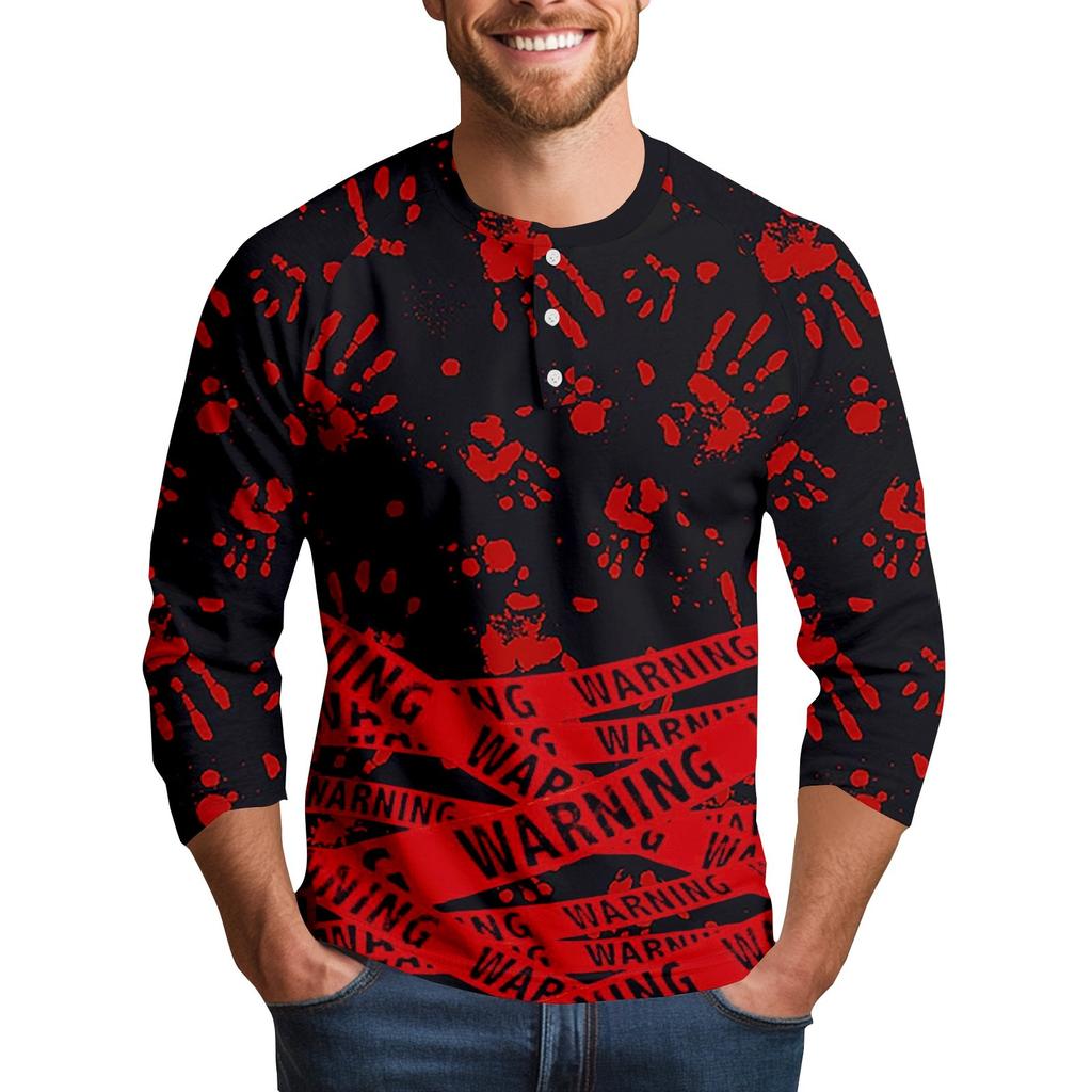 Men's Halloween Print Raglan Dralan Three-quarter Sleeve Casual Top