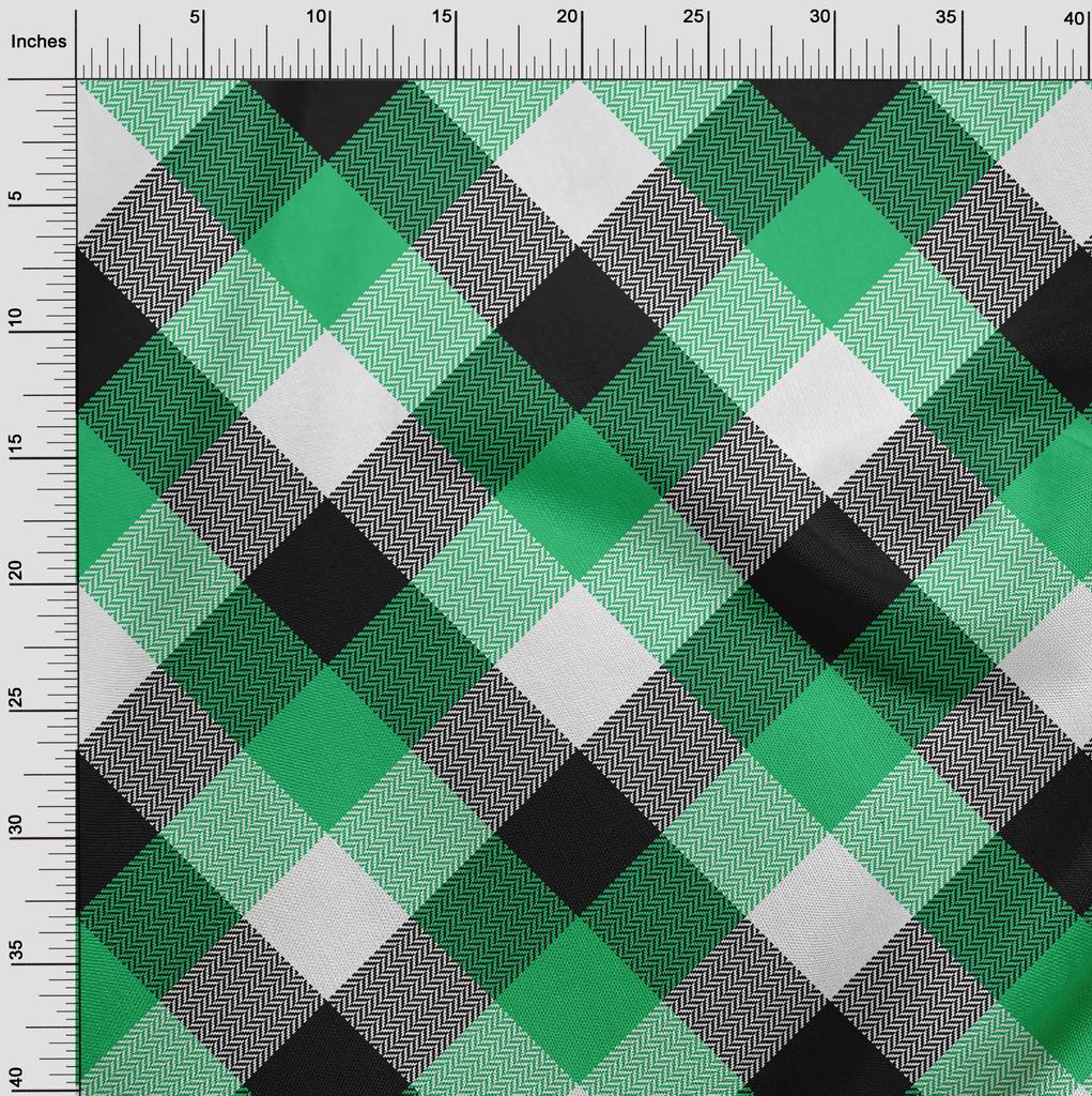 oneOone Cotton Flex Green Fabric Tartan Fabric For Sewing Printed Craft Fabric By The Yard 40 Inch