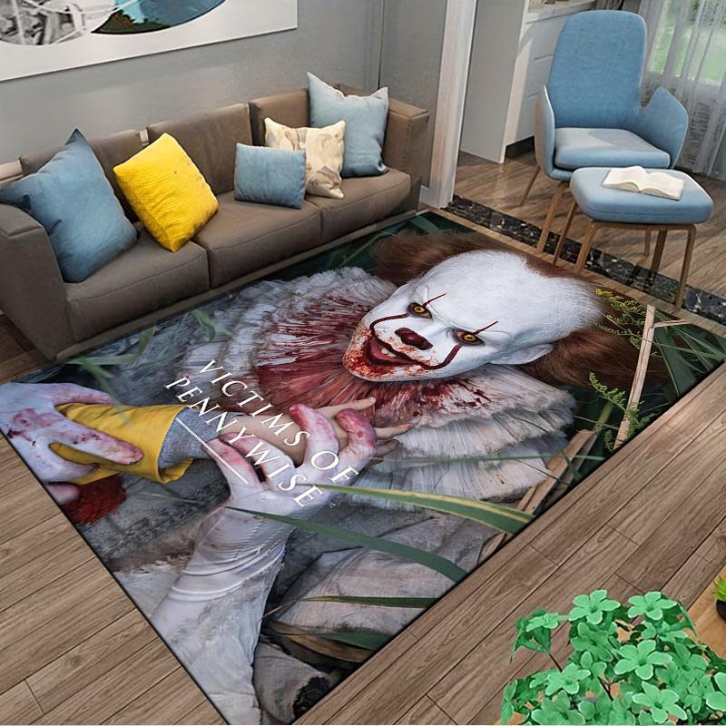 Horror-Themed Clown Costume Pattern Carpet with Dark Vintage Style Background Suitable for use as an anti-slip for room and bedroom sofas