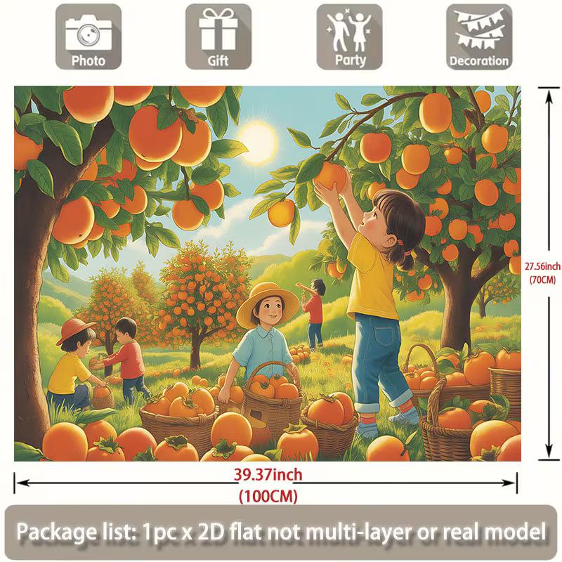 

2D Farm Themed Decor Tapestry Children Picking Oranges Themed Wall Hanging 47.2x31.5inch/120*80cm