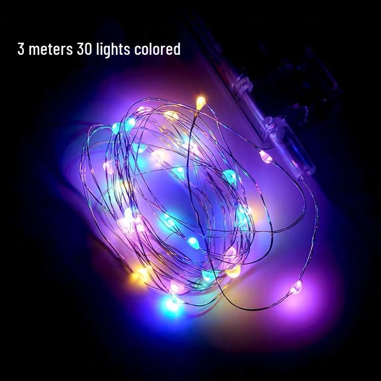 3m Warm White LED Copper Wire Fairy Lights - Battery-Powered Colorful String for Christmas Decoration