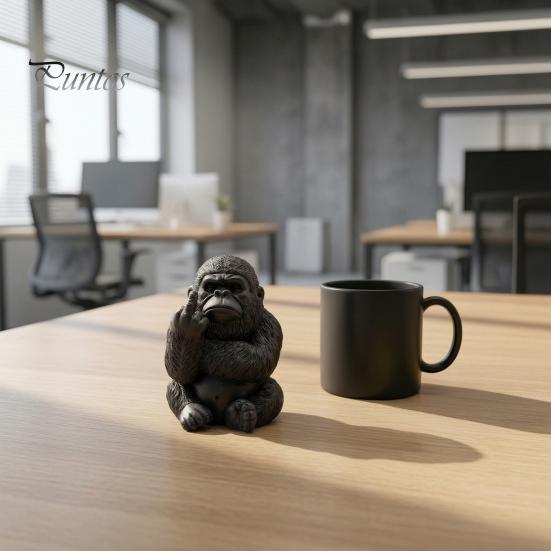 Funny Middle Finger Figurine Gorilla Statue, Resin Sitting Chimpanzee Figurine, Miniature Gesture Unique Office Desk Decoration Animal Sculpture