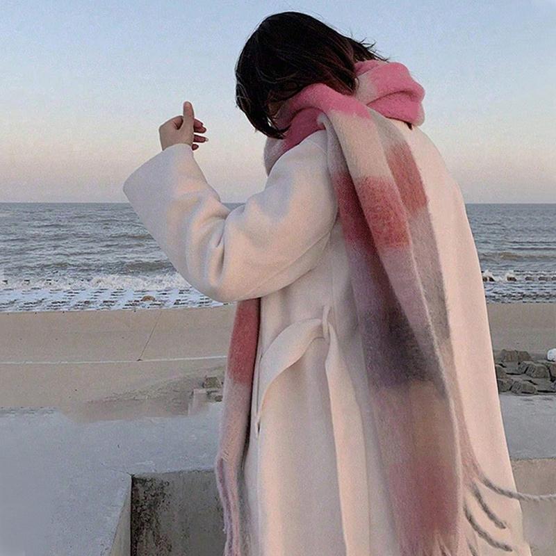 Winter Thick Warm Scarf Women Cashmere Shawl And Wraps Pashmina Neckerchief Bufanda Female Rainbow Hairy Tassel Echarpe Stole