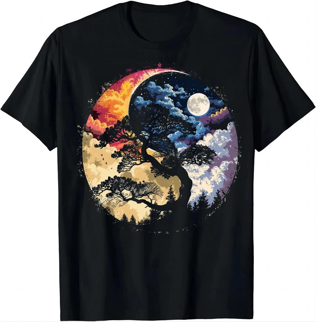Tree of Life Yin Yang Printed Tshirt Chinese Yin Yang Tai Chi Meaning Clothing Tshirt 100 Cotton Fashion Short Sleeve Top