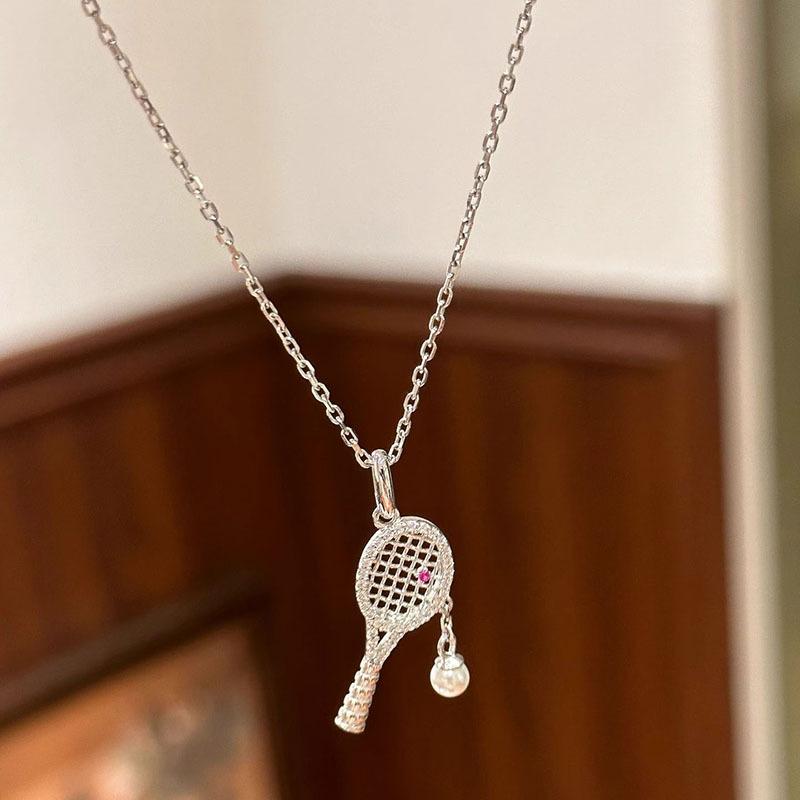Collana con Pendente Diamante Rosa Racchetta da Tennis da Donna Lusso Leggero Alto Senso