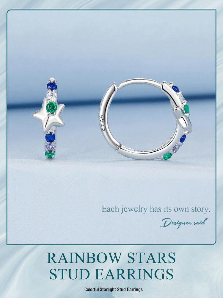 Everle Personalisierte Bunte Sternenlicht Ohrklemmen - s925 Sterlingsilber, rhodiniert, vielseitiger Damenschmuck