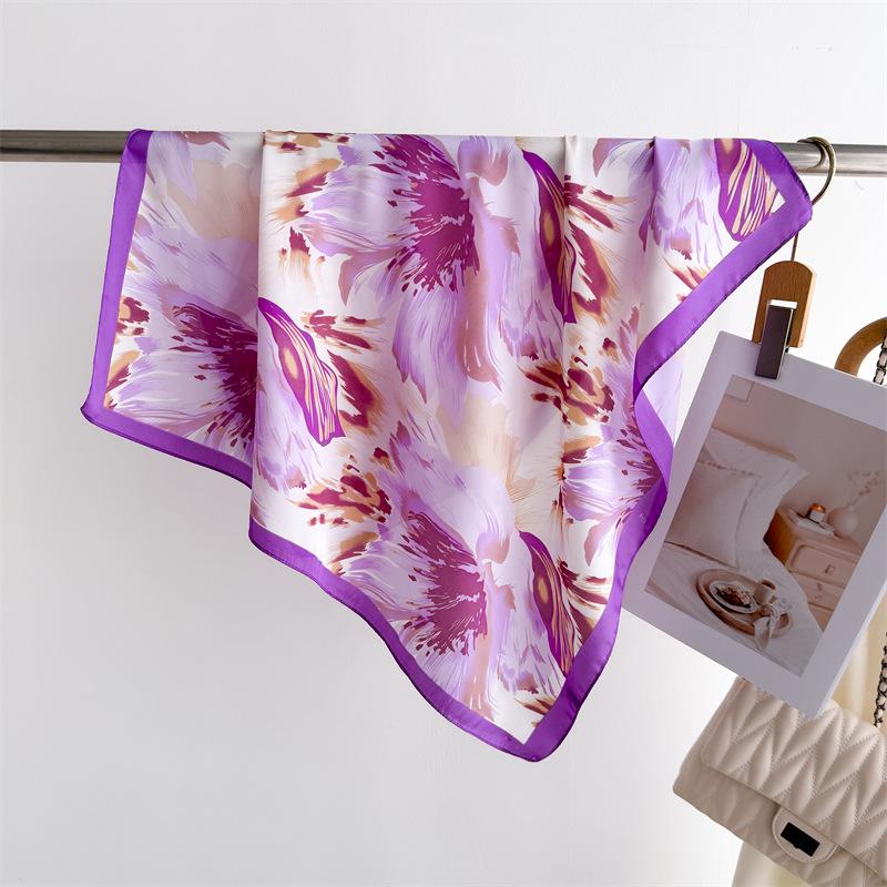 Elegant Spring Floral Silk-Blend Square Scarf - Headscarf & Neck Protection Neckerchief for Women