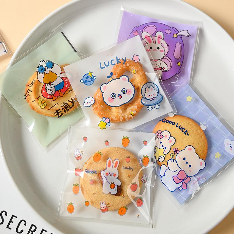100Pcs 7x7cm Small Cartoon Animal Self-adhesive Plastic Bags Cookie Snack Candy Birthday Party Gift Packaging