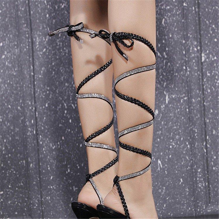 Women'S High-Heeled Sandals, Sexy Rhinestone Braided Belt, Anklet Straps, Large-Size Fashion Women'S Shoes