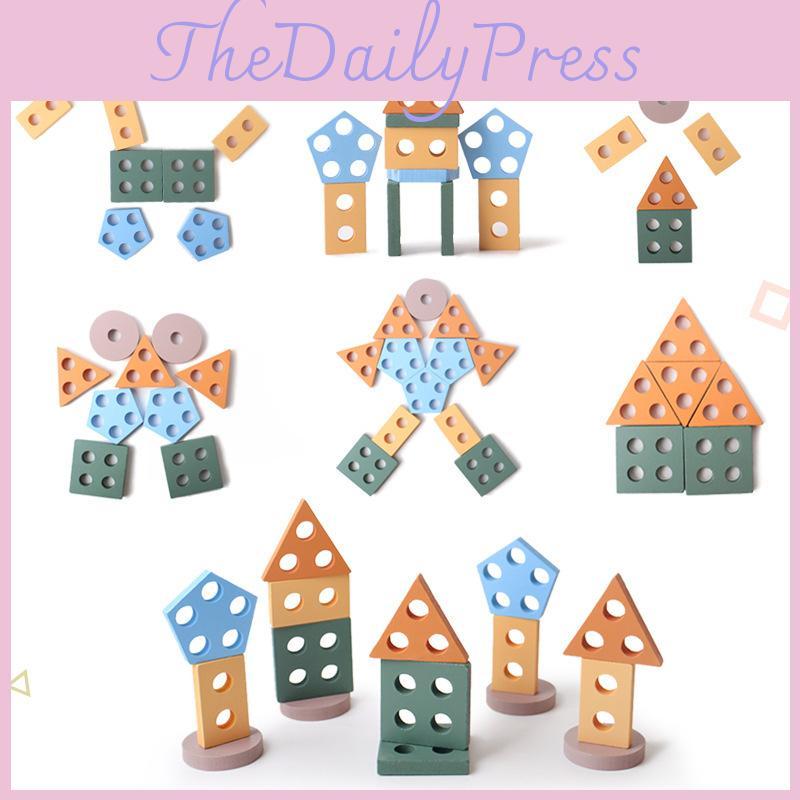 Wooden Geometric Shape Educational Building Blocks Kids Toys With Colors Morandi