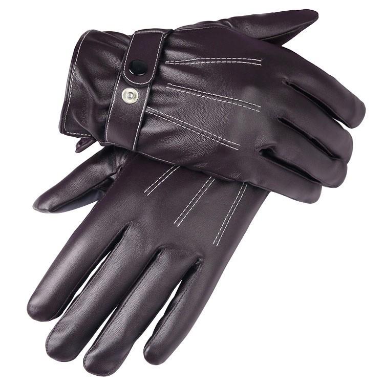 PU Water Washed Leather Three Line Three Strength Gloves Autumn and Winter Bike Riding Warm Men's Gloves  Leather Gloves