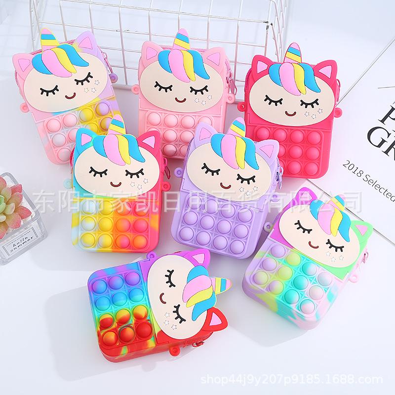 Poșetă nouă pentru fete cu bule Poșetă cu monede prințesă geantă crossbody din silicon moale pentru copii, drăguță pisică, rucsac cu desene animate, jucării pentru ameliorarea stresului, geantă de umăr