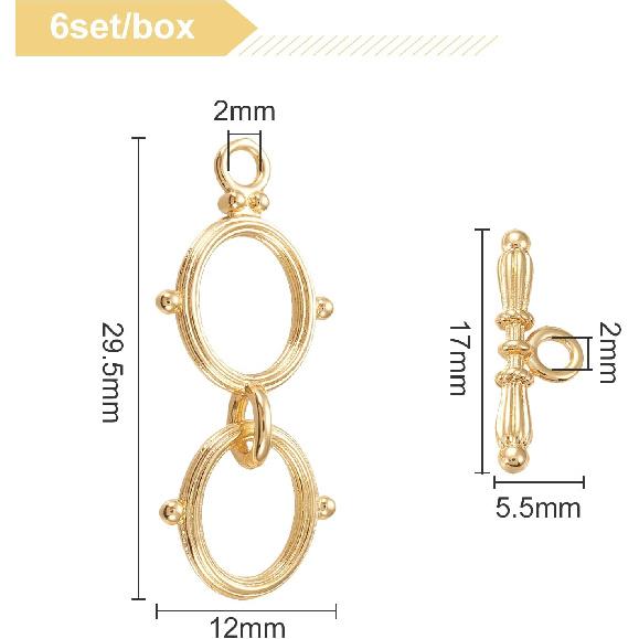 BENECREAT 6 Sets 18K Gold Plated Brass Toggle Clasps Double Ring Clasps and Metal Bar for Necklace Chain Bracelets Jewelry Making Craft DIY