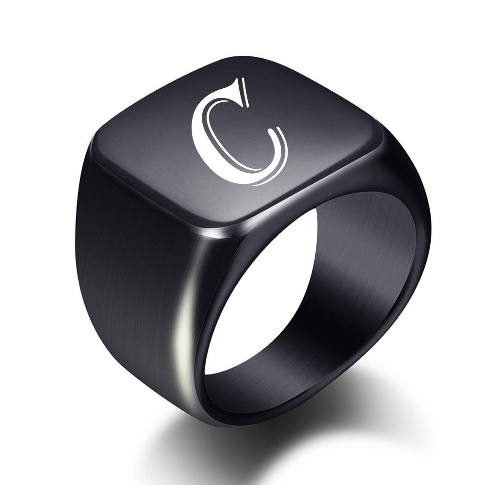 2025 Minimalist 26-Letter Smooth Titanium Steel Ring, Stainless Steel, 18MM Wide, Unisex