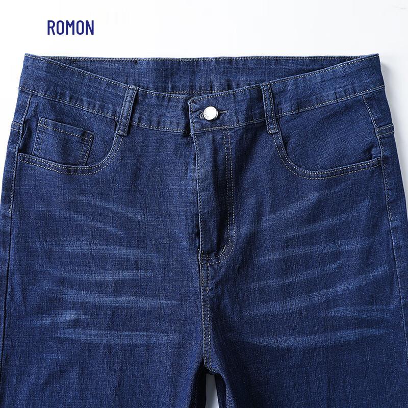 ROMON Men's Summer Slim-Fit Straight-Leg Casual Denim Shorts