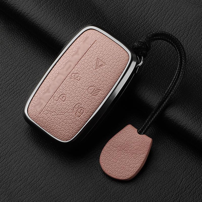 Aluminiumlegierung Ziegenleder Auto Schlüsselhülle Abdeckung für Jaguar JLR XF XJ XE XJL XFL I-PACE E-PACE F-Pace Auto Schlüsselhülle Schutz Fob