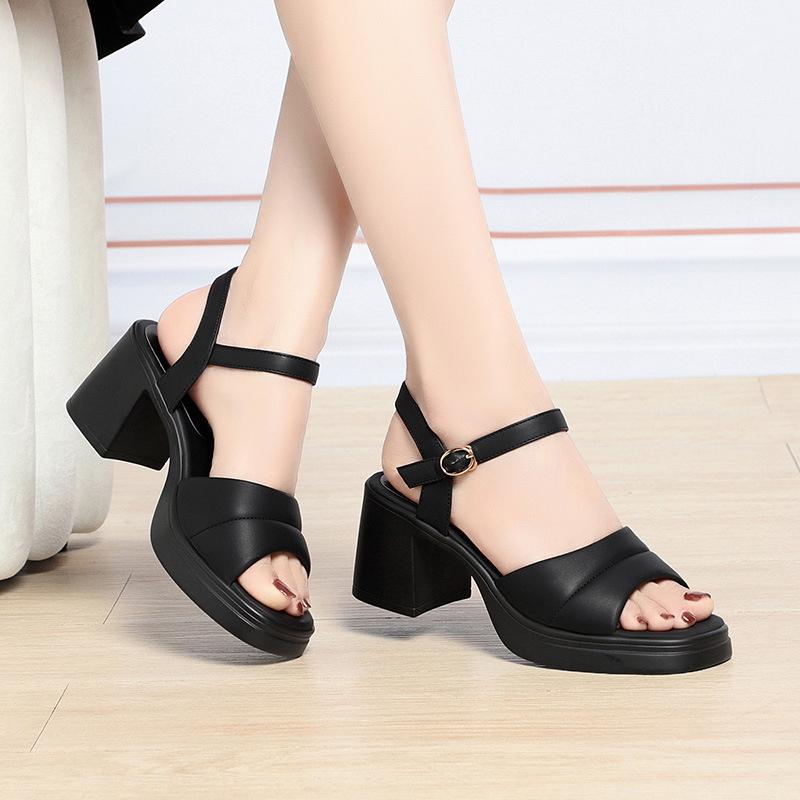 Fashionable Thick-Soled One-Strip Sandals For Women With Thick Heels Open Toes Soft Sole Versatile High Heels Simple Comfortable